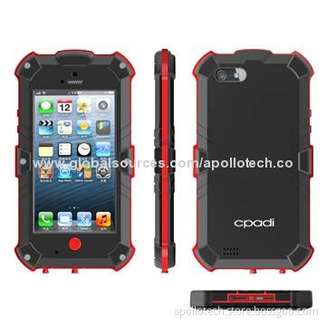 PC Cases for iPhone 5/5S, IP65 Level, PC + ABS Raw Material, Middle Frame Uses Soft Texture Silicone
